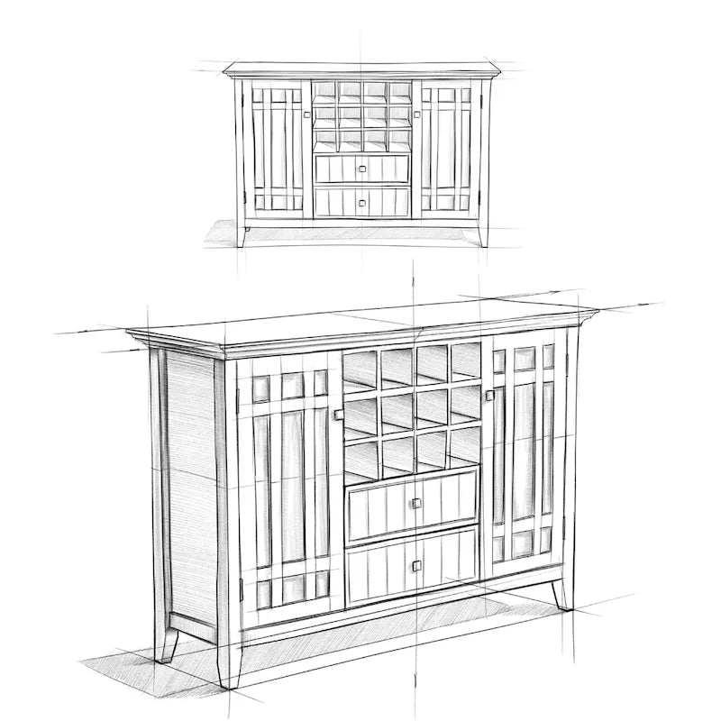 BUFFET-BAHUT TRANSITIONNEL EN BOIS MASSIF DE 54 POUCES AVEC RANGEMENT À VIN - 54 L x 17 P x 36 H