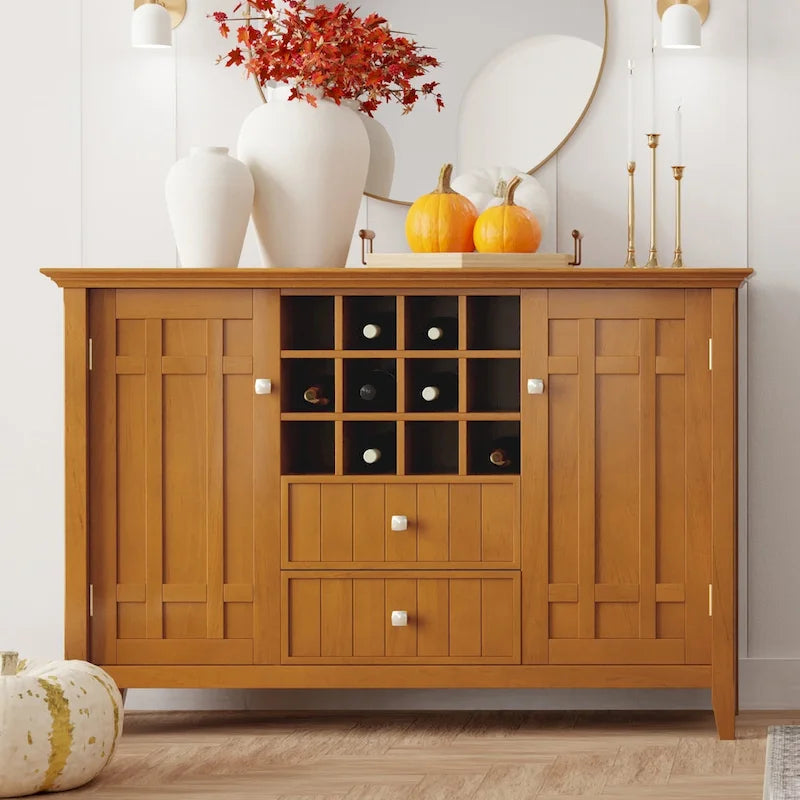 BUFFET-BAHUT TRANSITIONNEL EN BOIS MASSIF DE 54 POUCES AVEC RANGEMENT À VIN - 54 L x 17 P x 36 H