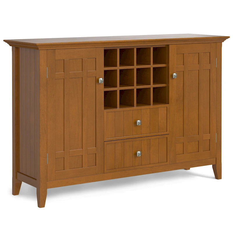 BUFFET-BAHUT TRANSITIONNEL EN BOIS MASSIF DE 54 POUCES AVEC RANGEMENT À VIN - 54 L x 17 P x 36 H