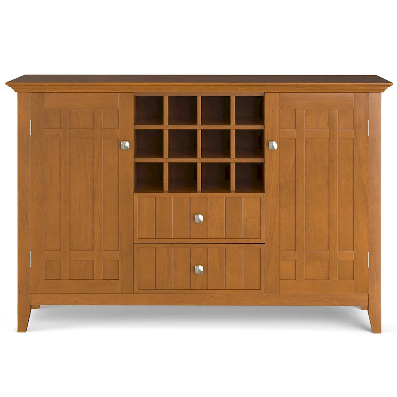 BUFFET-BAHUT TRANSITIONNEL EN BOIS MASSIF DE 54 POUCES AVEC RANGEMENT À VIN - 54 L x 17 P x 36 H