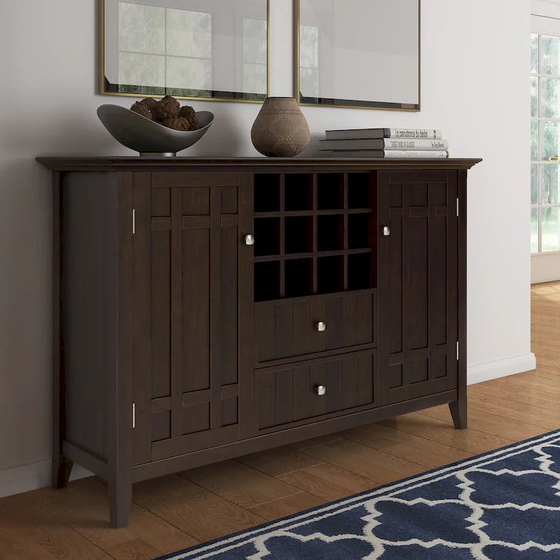 BUFFET-BAHUT TRANSITIONNEL EN BOIS MASSIF DE 54 POUCES AVEC RANGEMENT À VIN - 54 L x 17 P x 36 H