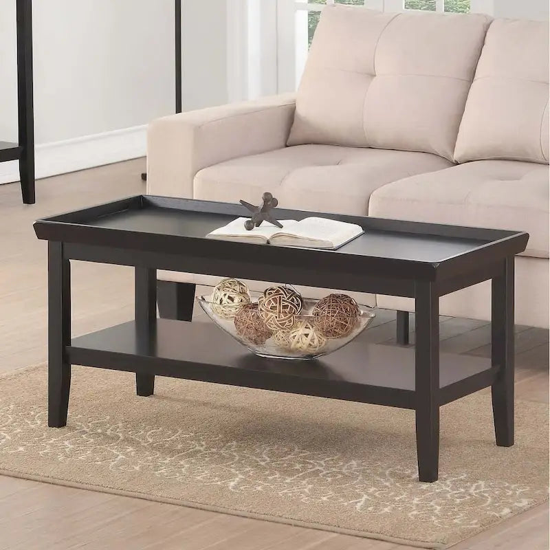 Table basse ronde Ledgewood mi-siècle avec étagère de rangement inférieure pour salon