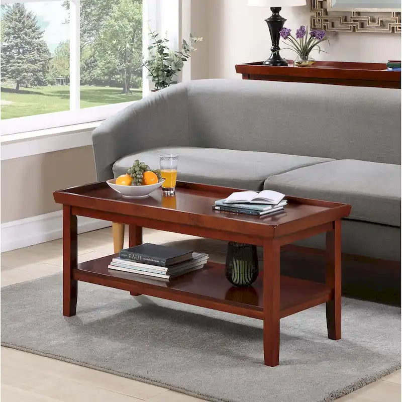 Table basse ronde Ledgewood mi-siècle avec étagère de rangement inférieure pour salon