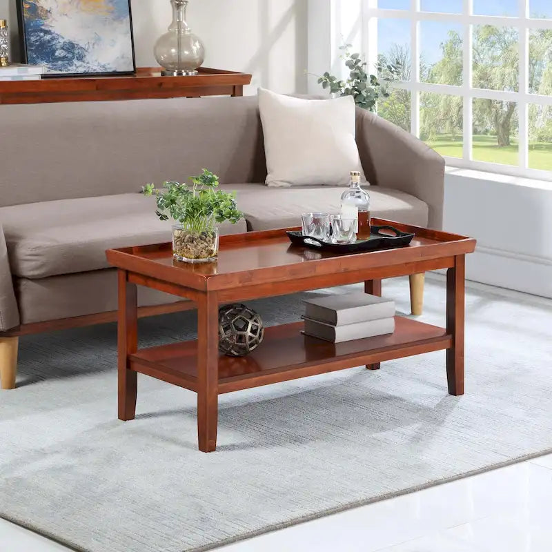 Table basse ronde Ledgewood mi-siècle avec étagère de rangement inférieure pour salon