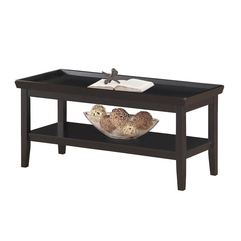 Table basse ronde Ledgewood mi-siècle avec étagère de rangement inférieure pour salon