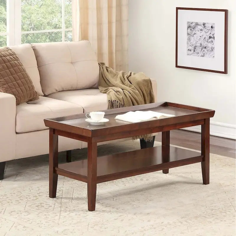 Table basse ronde Ledgewood mi-siècle avec étagère de rangement inférieure pour salon