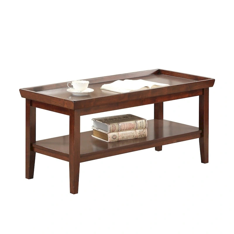 Table basse ronde Ledgewood mi-siècle avec étagère de rangement inférieure pour salon