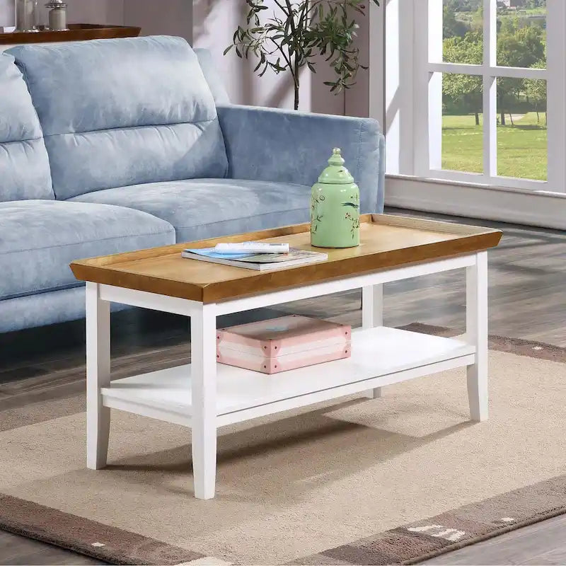 Table basse ronde Ledgewood mi-siècle avec étagère de rangement inférieure pour salon