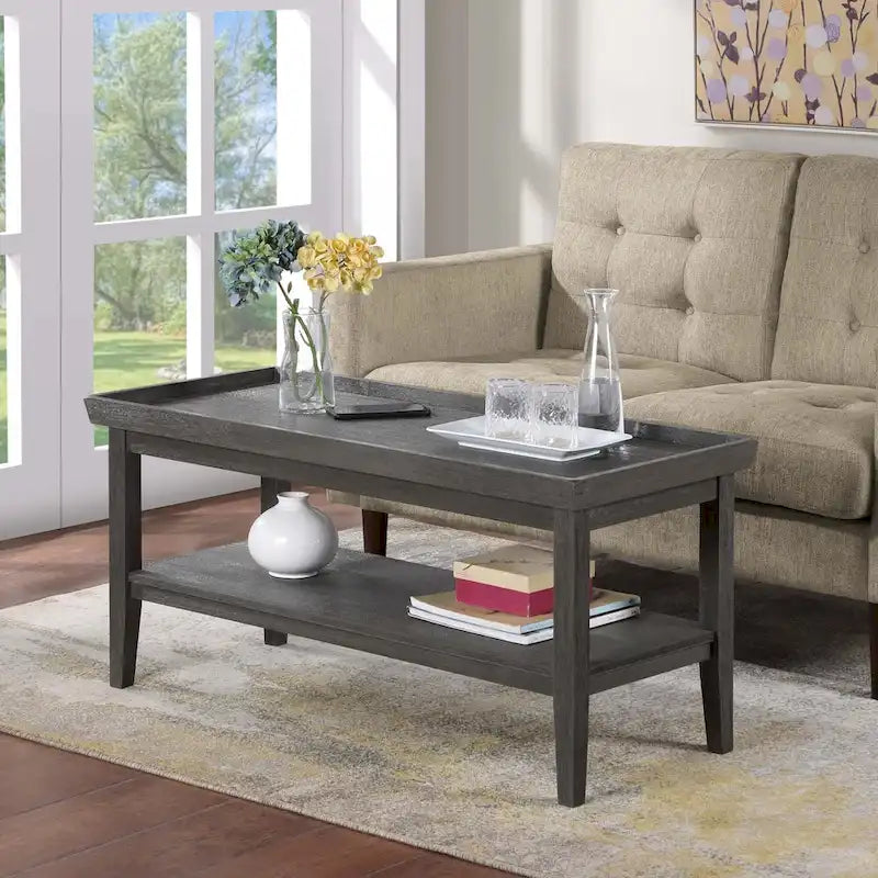 Table basse ronde Ledgewood mi-siècle avec étagère de rangement inférieure pour salon