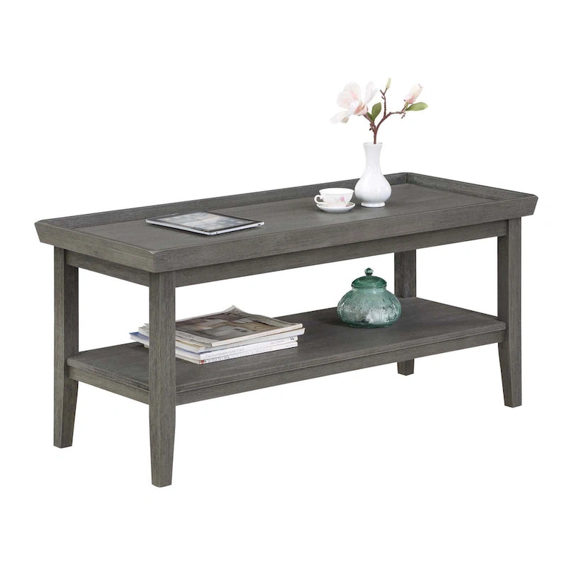 Table basse ronde Ledgewood mi-siècle avec étagère de rangement inférieure pour salon