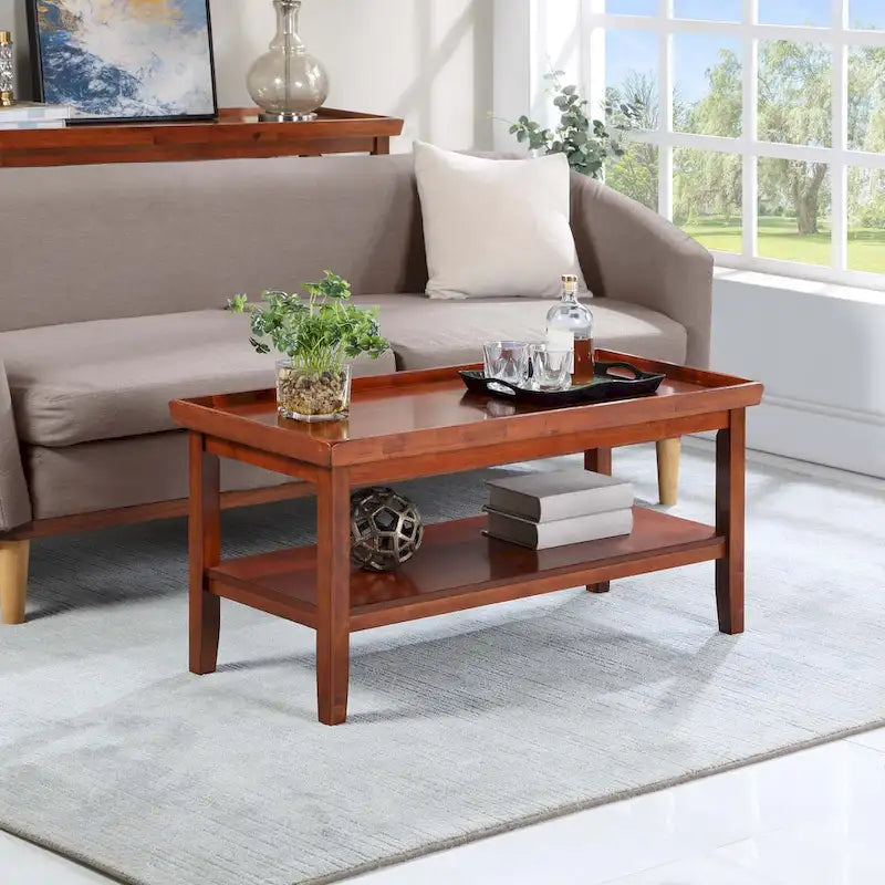 Table basse ronde Ledgewood mi-siècle avec étagère de rangement inférieure pour salon