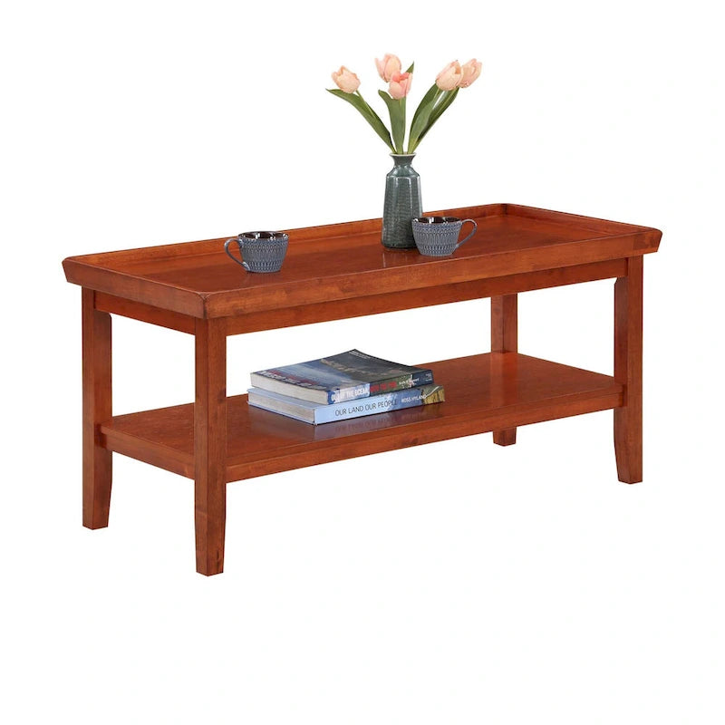 Table basse ronde Ledgewood mi-siècle avec étagère de rangement inférieure pour salon