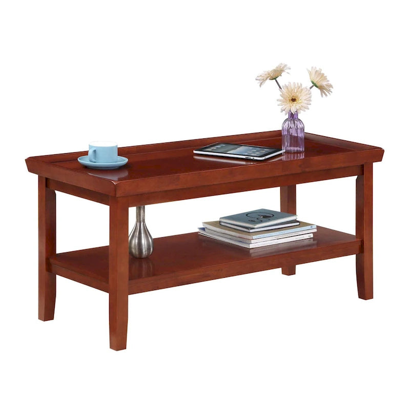 Table basse ronde Ledgewood mi-siècle avec étagère de rangement inférieure pour salon