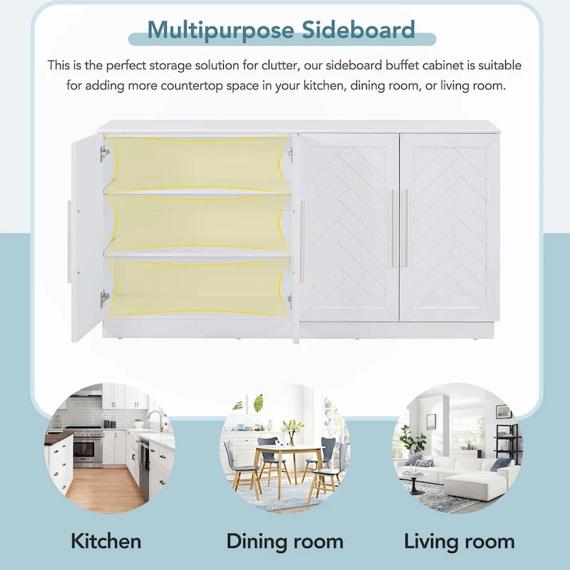 Sideboard with 4 Doors Large Storage Space with Adjustable Shelves