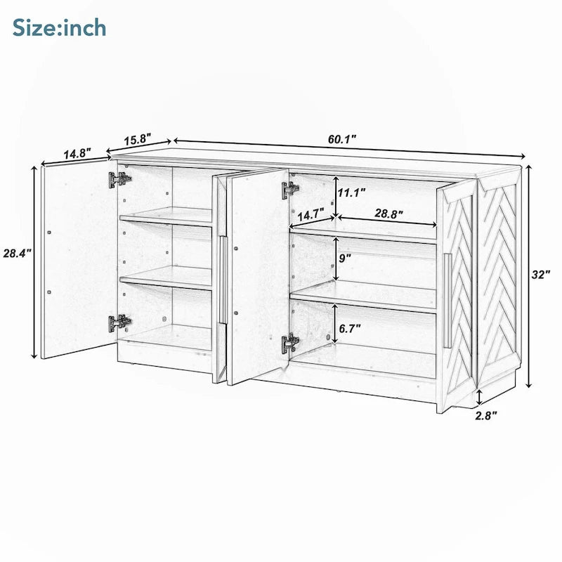 Sideboard with 4 Doors Large Storage Space with Adjustable Shelves