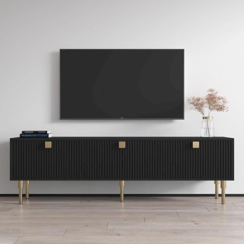 Meuble TV moderne avec rangement, compatible avec les téléviseurs jusqu'à 80 pouces