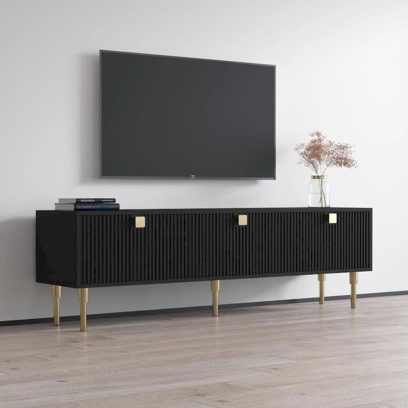 Meuble TV moderne avec rangement, compatible avec les téléviseurs jusqu'à 80 pouces