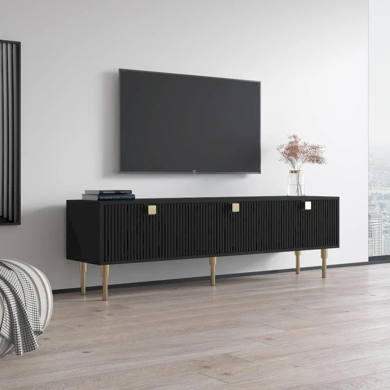 Meuble TV moderne avec rangement, compatible avec les téléviseurs jusqu'à 80 pouces