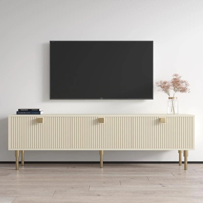 Meuble TV moderne avec rangement, compatible avec les téléviseurs jusqu'à 80 pouces