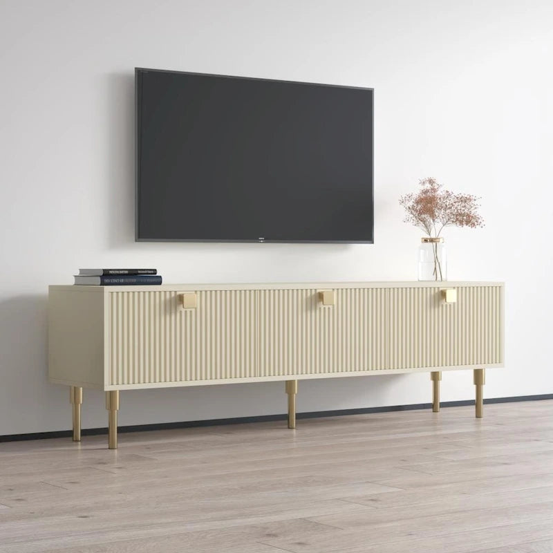Meuble TV moderne avec rangement, compatible avec les téléviseurs jusqu'à 80 pouces