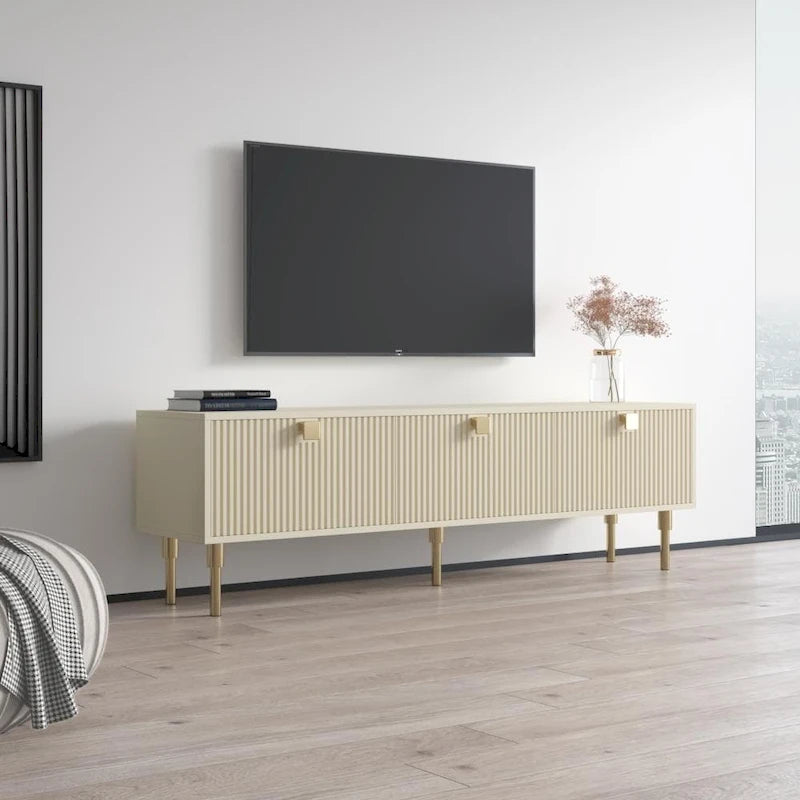 Meuble TV moderne avec rangement, compatible avec les téléviseurs jusqu'à 80 pouces