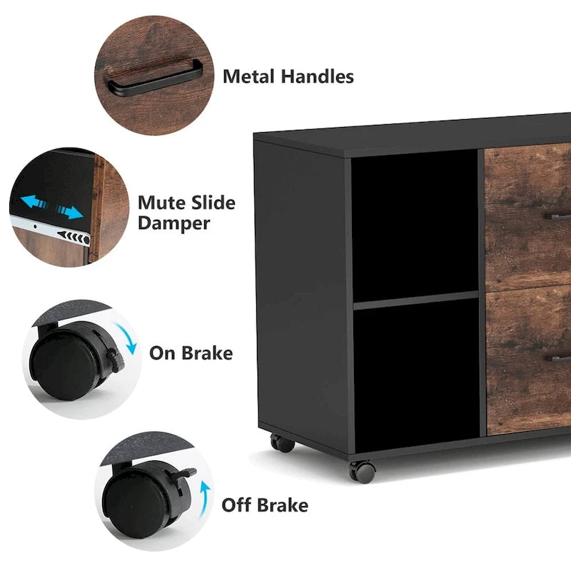 2-Drawer Wood Mobile Lateral File Cabinet