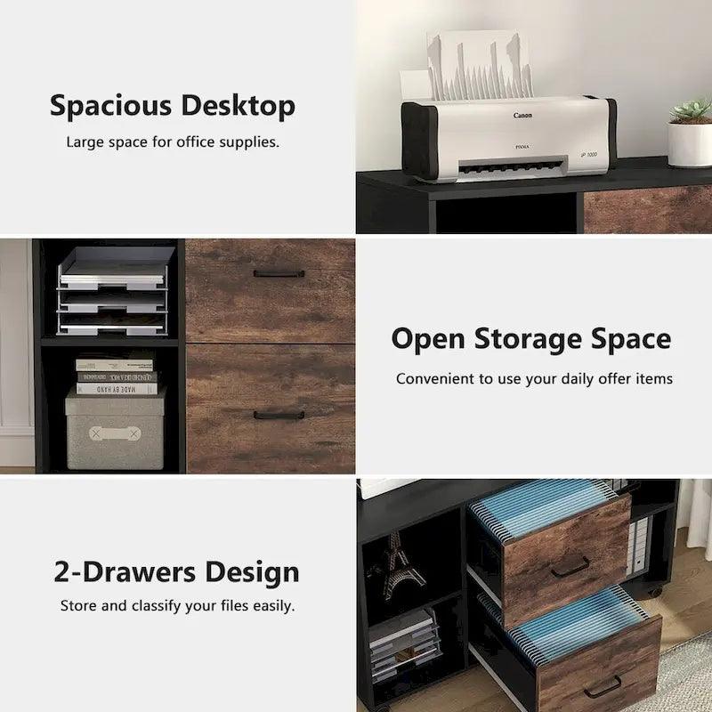 2-Drawer Wood Mobile Lateral File Cabinet