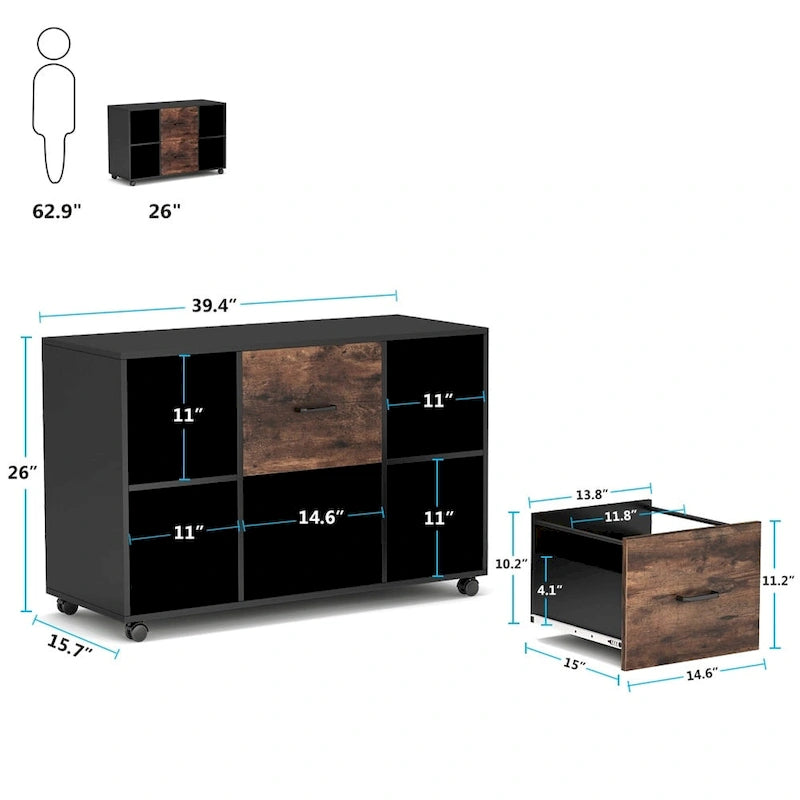 2-Drawer Wood Mobile Lateral File Cabinet