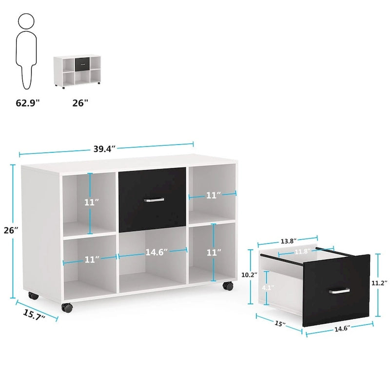 2-Drawer Wood Mobile Lateral File Cabinet
