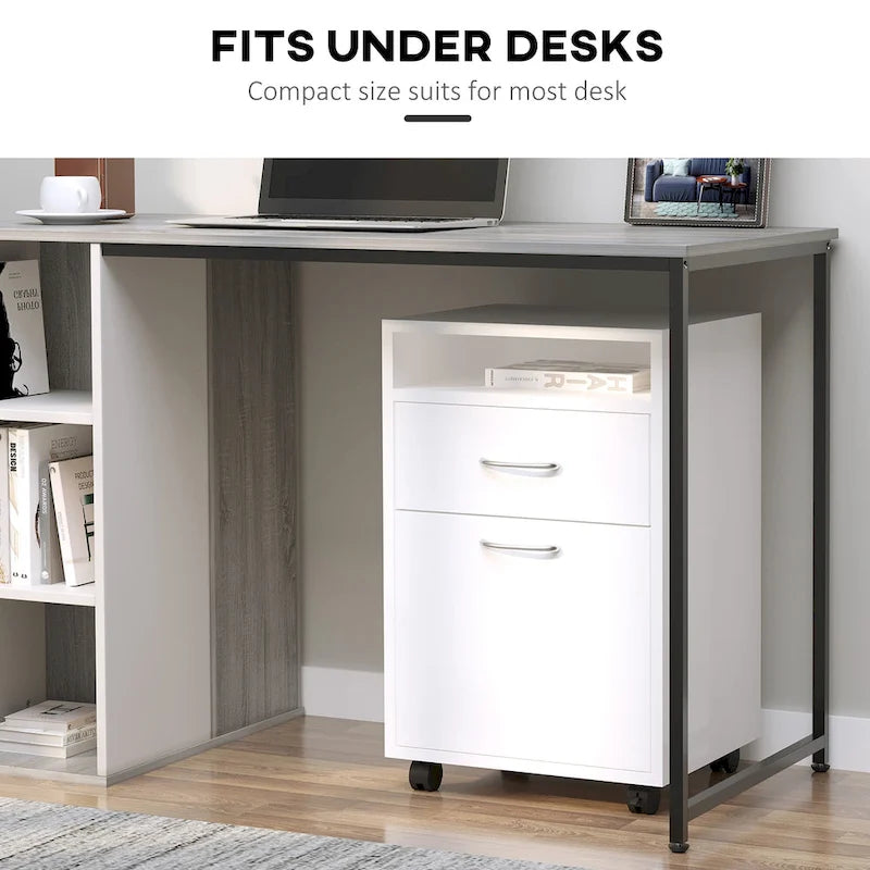 Mobile Storage Cabinet Organizer with Drawer and Cabinet, Printer Stand with Castors, White