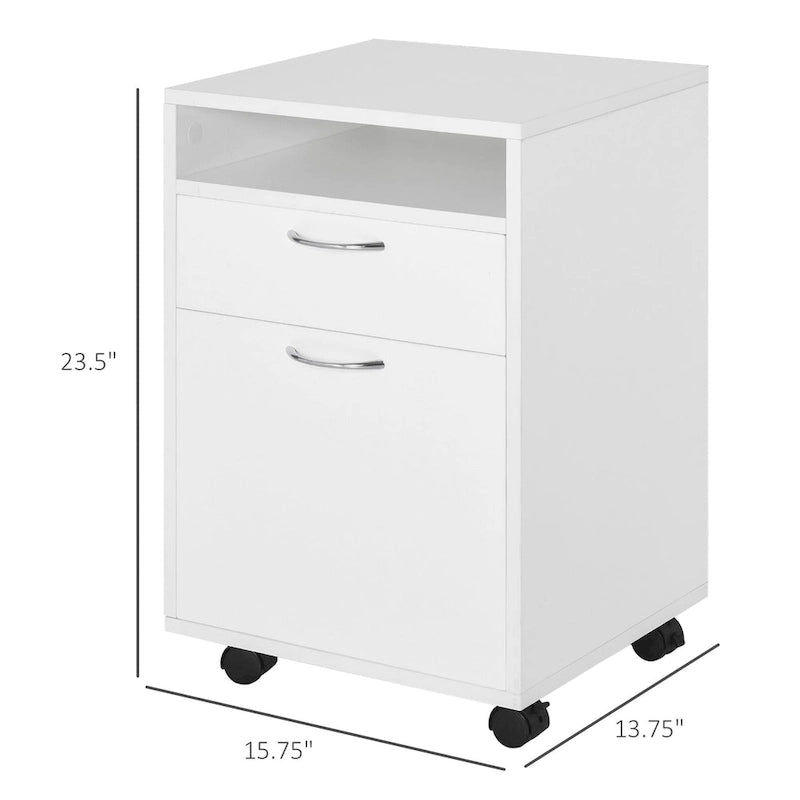 Mobile Storage Cabinet Organizer with Drawer and Cabinet, Printer Stand with Castors, White