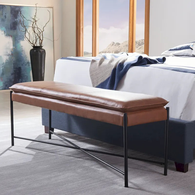 Banc ottoman rembourré X-Bench, 127 cm de large, capitonné, pour chambre et entrée