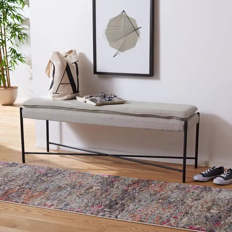 Banc ottoman rembourré X-Bench, 127 cm de large, capitonné, pour chambre et entrée