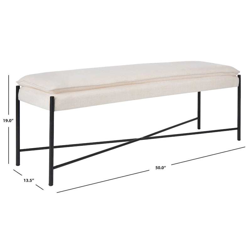 Banc ottoman rembourré X-Bench, 127 cm de large, capitonné, pour chambre et entrée