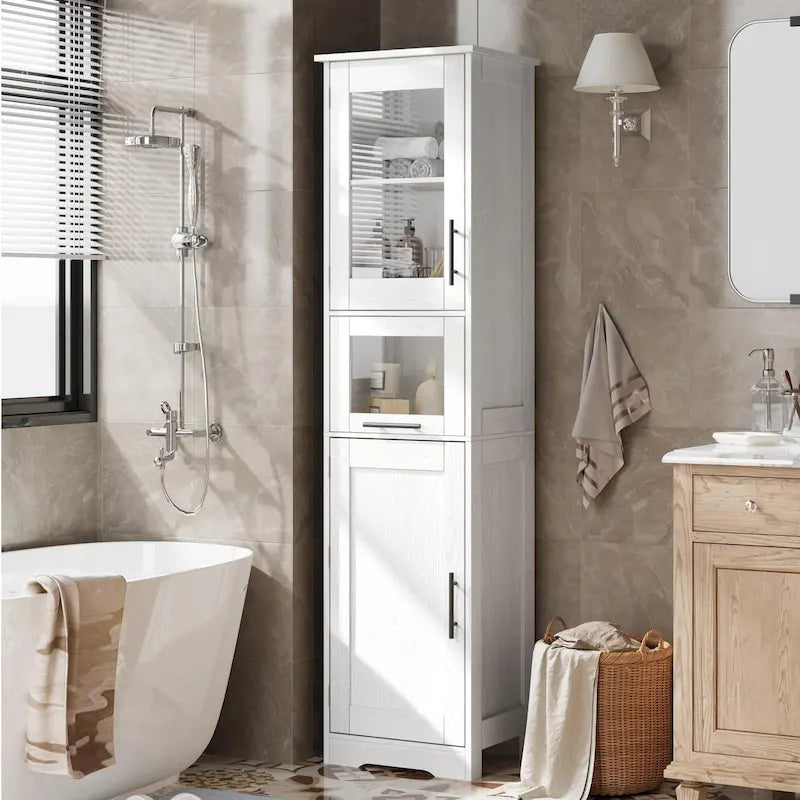 Tall Bathroom Cabinet, Narrow Storage Cabinet with Doors and Adjustable Shelf
