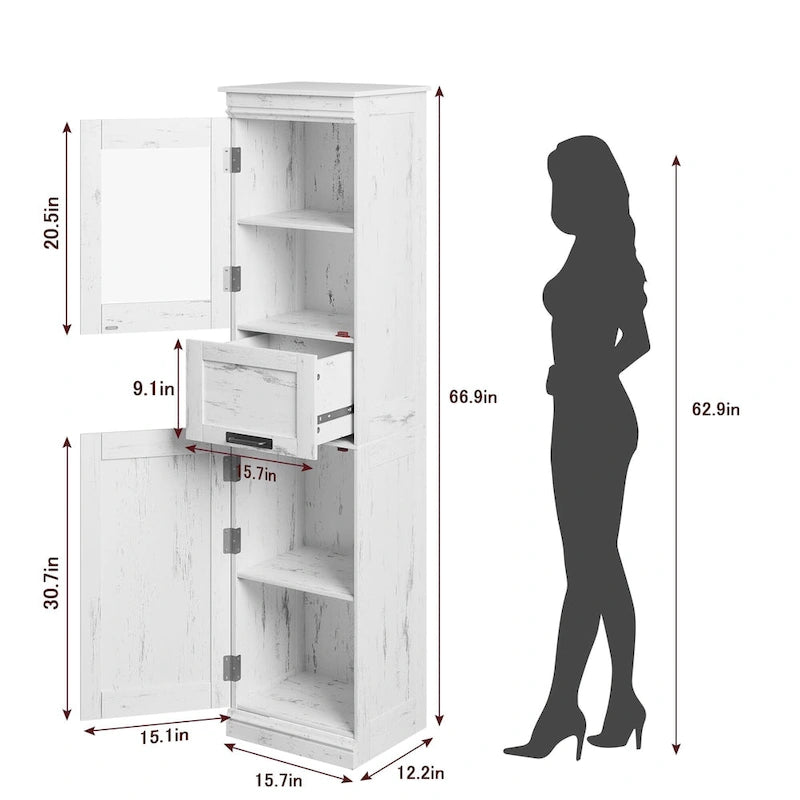 Tall Bathroom Cabinet, Narrow Storage Cabinet with Doors and Adjustable Shelf