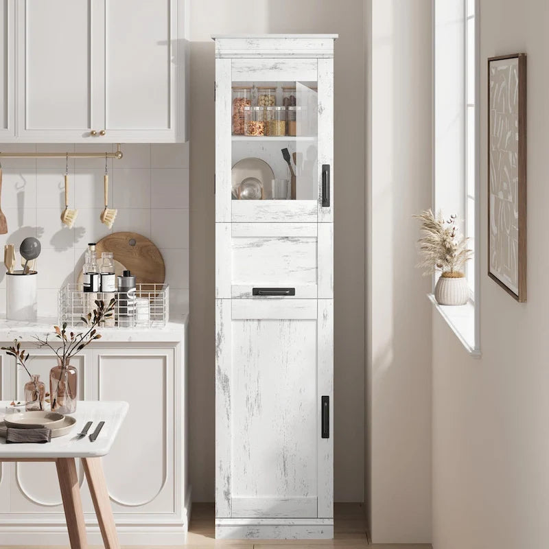 Tall Bathroom Cabinet, Narrow Storage Cabinet with Doors and Adjustable Shelf