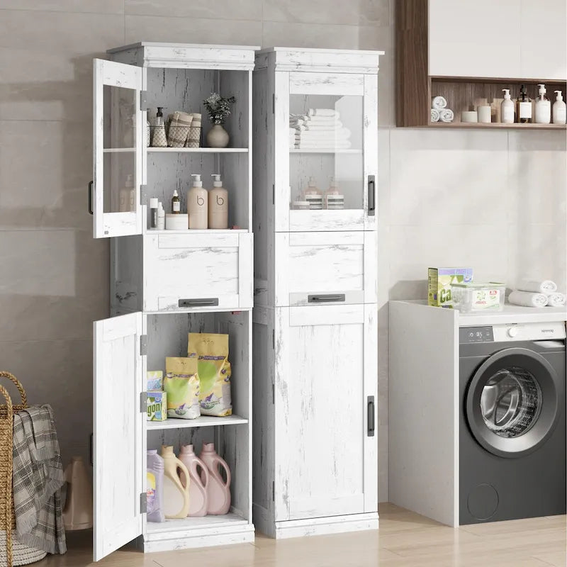 Tall Bathroom Cabinet, Narrow Storage Cabinet with Doors and Adjustable Shelf