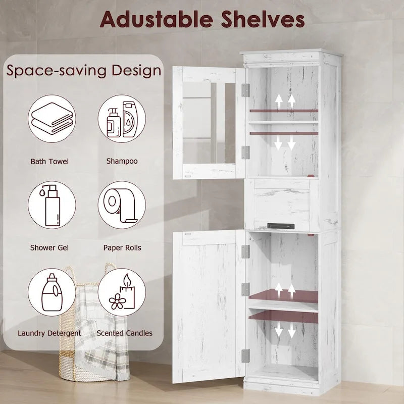 Tall Bathroom Cabinet, Narrow Storage Cabinet with Doors and Adjustable Shelf