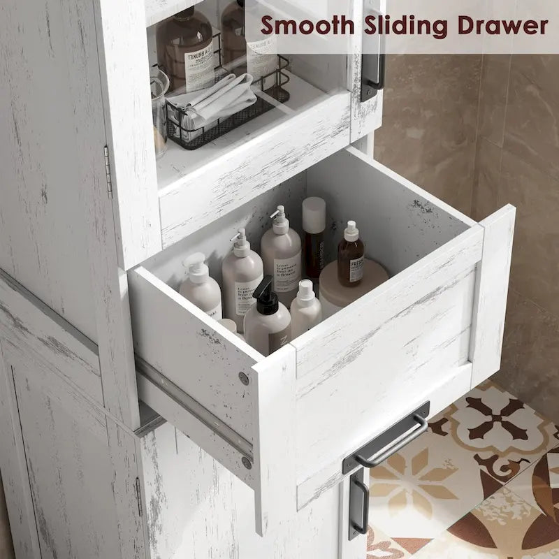 Tall Bathroom Cabinet, Narrow Storage Cabinet with Doors and Adjustable Shelf