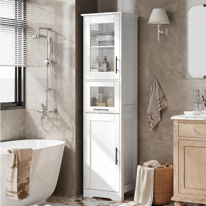 Tall Bathroom Cabinet, Narrow Storage Cabinet with Doors and Adjustable Shelf