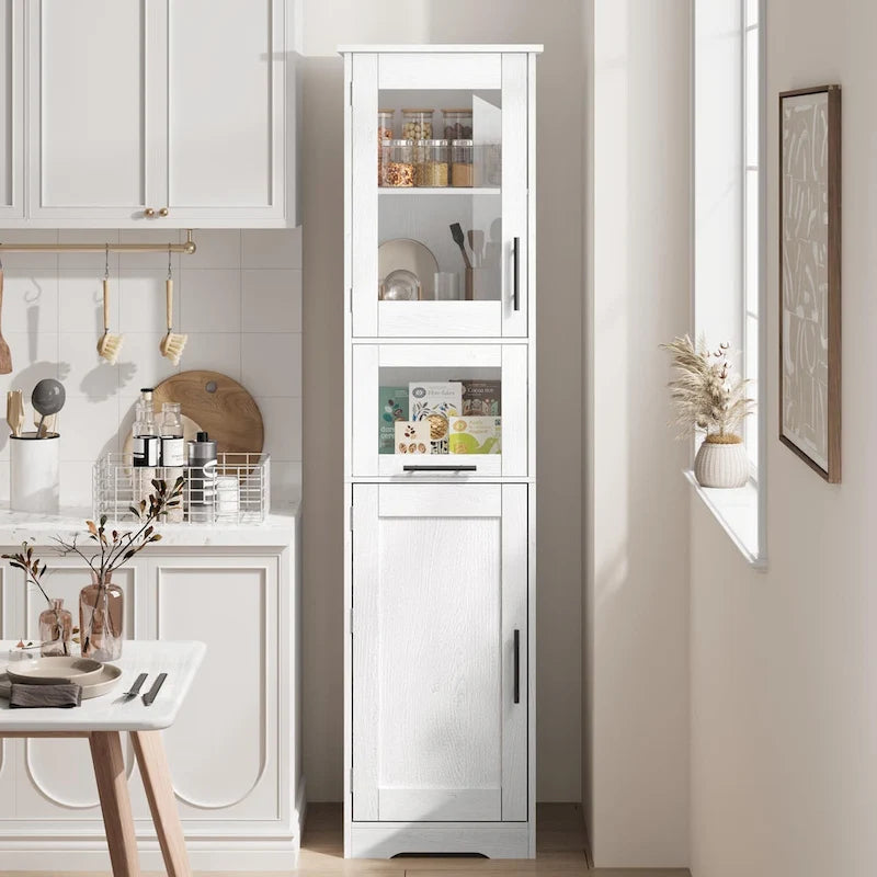 Tall Bathroom Cabinet, Narrow Storage Cabinet with Doors and Adjustable Shelf