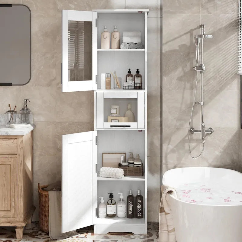 Tall Bathroom Cabinet, Narrow Storage Cabinet with Doors and Adjustable Shelf