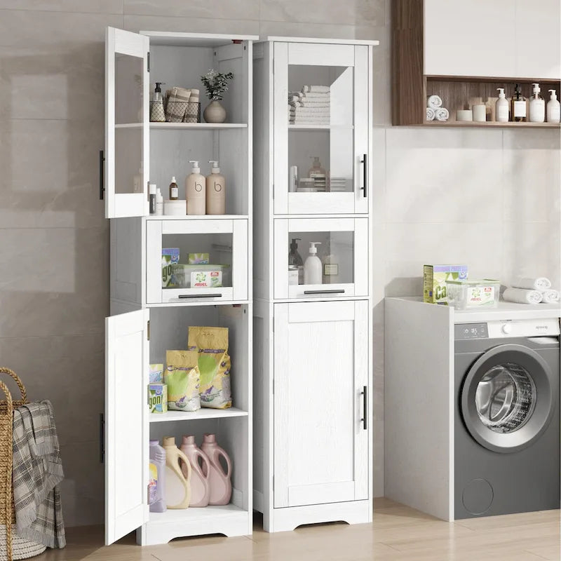 Tall Bathroom Cabinet, Narrow Storage Cabinet with Doors and Adjustable Shelf