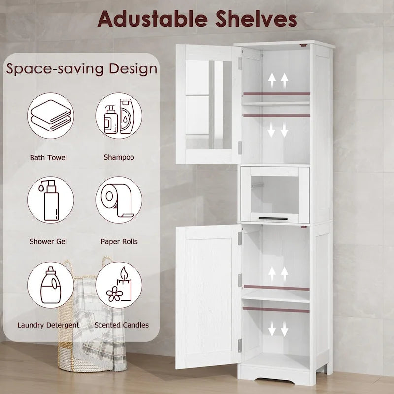 Tall Bathroom Cabinet, Narrow Storage Cabinet with Doors and Adjustable Shelf