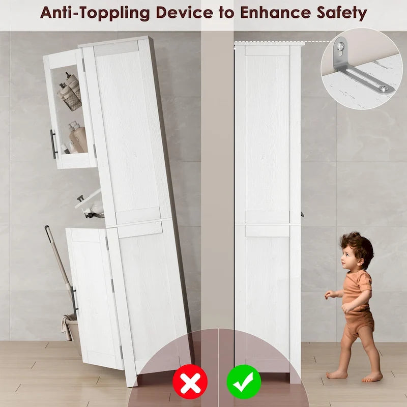 Tall Bathroom Cabinet, Narrow Storage Cabinet with Doors and Adjustable Shelf