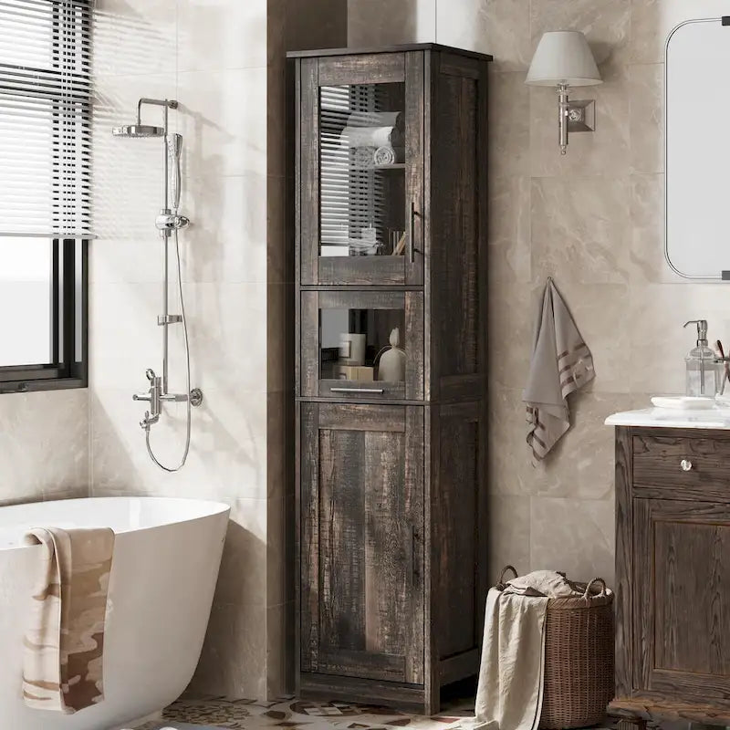 Tall Bathroom Cabinet, Narrow Storage Cabinet with Doors and Adjustable Shelf