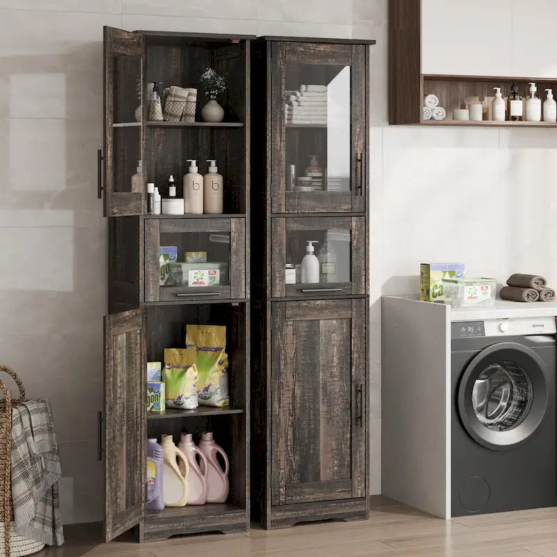 Tall Bathroom Cabinet, Narrow Storage Cabinet with Doors and Adjustable Shelf
