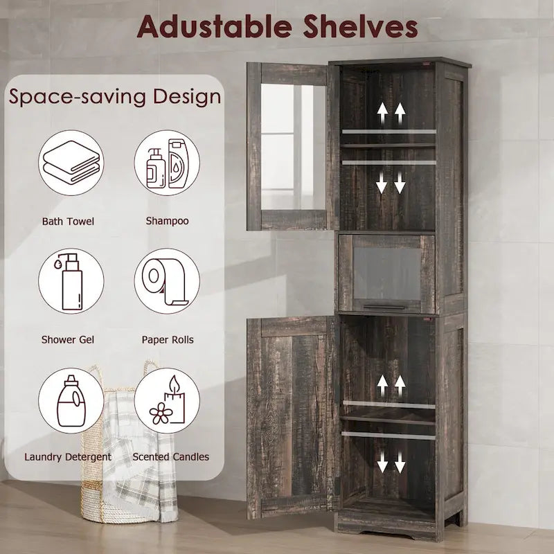 Tall Bathroom Cabinet, Narrow Storage Cabinet with Doors and Adjustable Shelf