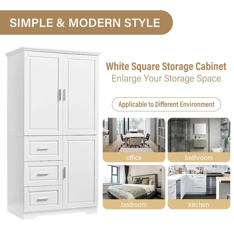 Tall Bathroom Storage Cabinet with Doors, Three Drawers